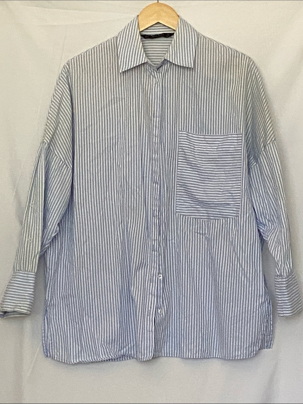 H&M Blue and White Vertical Stripe Button-Up Blouse